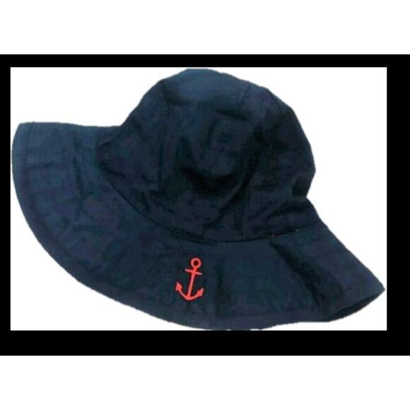 PB Kids Nautical BABY SUN HAT 3-6 Mo Reversible Red Blue Boat Anchor Pool Beach - Picture 2 of 4